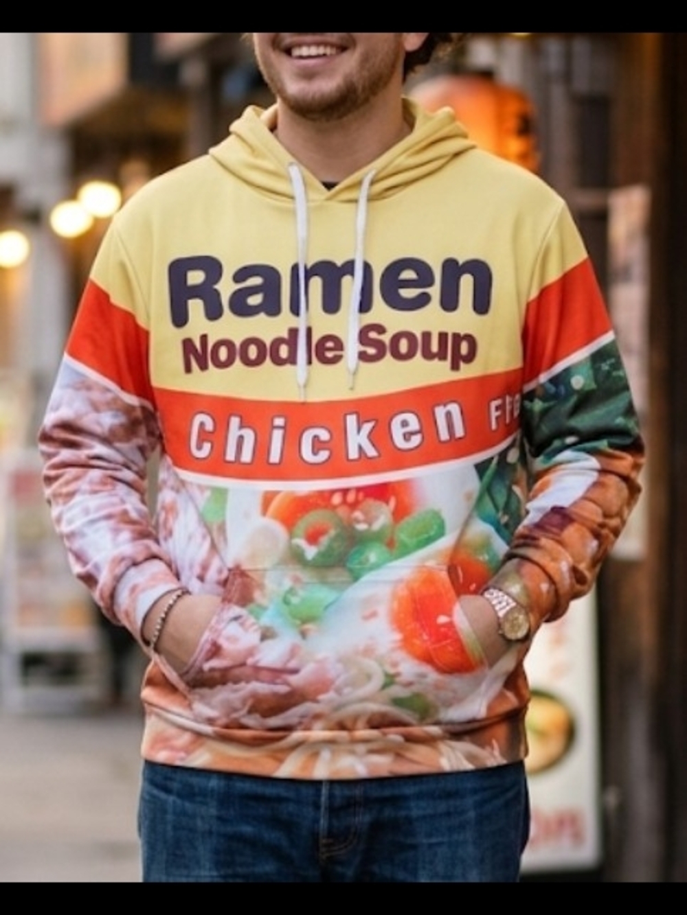 Ramen Noodle Soup Graphic Hoodie - Yellow Multi